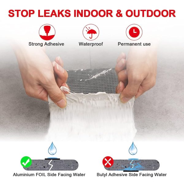 ub unity brand super strong adhesive waterproof tape permanent repair roof water leakage solution rubber foil suitable for roof leak, surface crack, window sill gap, boat sealing, tank leak (10cm*5m)