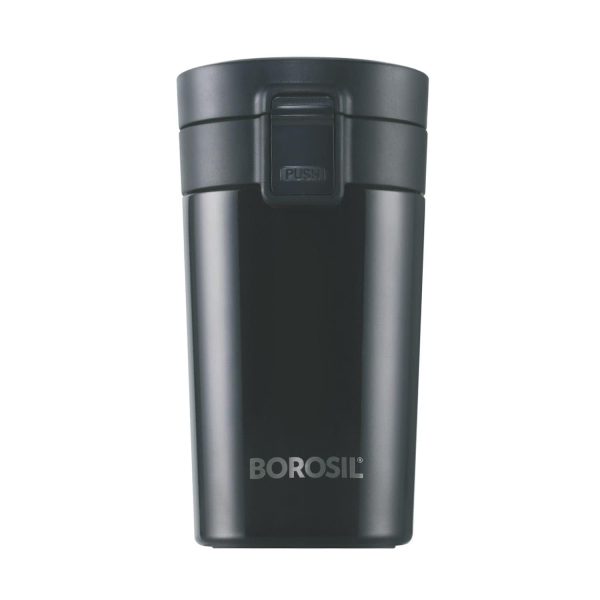 borosil vacuum insulated hydra coffeemate stainless steel travel mug spill proof hot and cold bt300blk110 300ml
