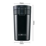 borosil vacuum insulated hydra coffeemate stainless steel travel mug spill proof hot and cold bt300blk110 300ml