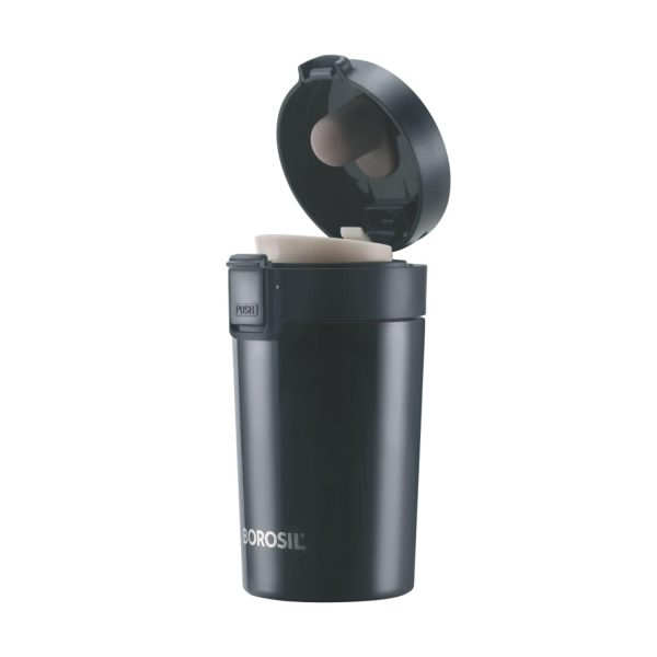 borosil vacuum insulated hydra coffeemate stainless steel travel mug spill proof hot and cold bt300blk110 300ml