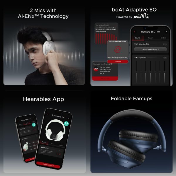 boat rockerz 650 pro (2025 launch),touch/swipe controls,dolby audio,80hrs battery,2mics enx,fast charge,app support,dual pair,bluetooth over ear headphones,wireless headphone with mic (sage green)