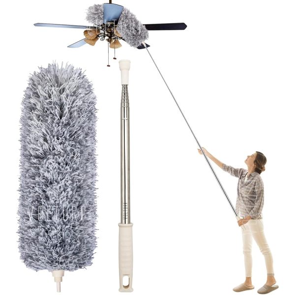 volturi microfiber feather duster bendable & extendable fan cleaning duster with 100 inches expandable pole handle washable duster for high ceiling fans,window blinds, furniture (standard)