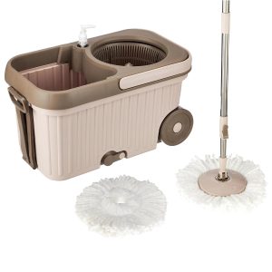 presto! elite spin mop with bigger wheels and auto fold handle, chestnut, 2 refills, stainless steel, microfiber,chestnut