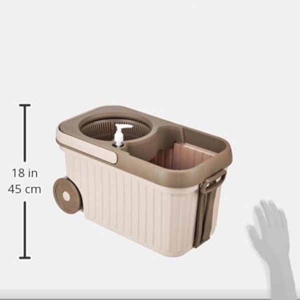 presto! elite spin mop with bigger wheels and auto fold handle, chestnut, 2 refills, stainless steel, microfiber,chestnut