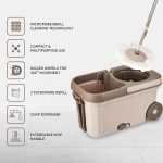 presto! elite spin mop with bigger wheels and auto fold handle, chestnut, 2 refills, stainless steel, microfiber,chestnut