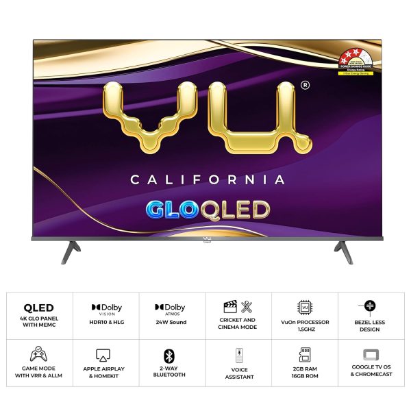 vu 126cm (50 inches) gloqled series 4k qled smart google tv 50gloqled25